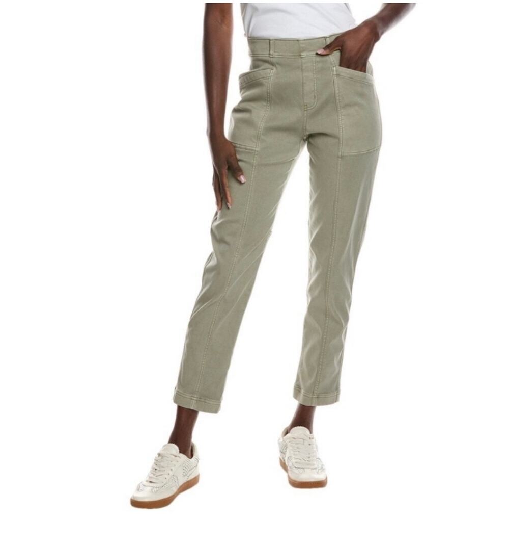 Spanx Pants Womens Large Green Stretch Twill Straight Leg Pull On Casual Travel